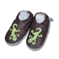 Lederpuschen Geckos braun-grün Gr 19-20 M 6-12 Monate