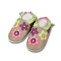 Lederpuschen Flower bunt-braun