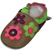 Lederpuschen Flower bunt-braun