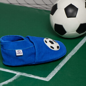 Puschen Fussball blau Wildleder Gr 21-22 L 12-18 Monate
