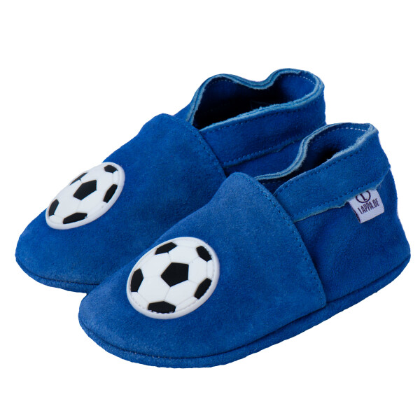 Puschen Fussball blau Wildleder Gr 23-24 XL 18-24 Monate