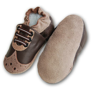 Mokassis braun-beige Ledermix Gr 19-20 M 6-12 Monate