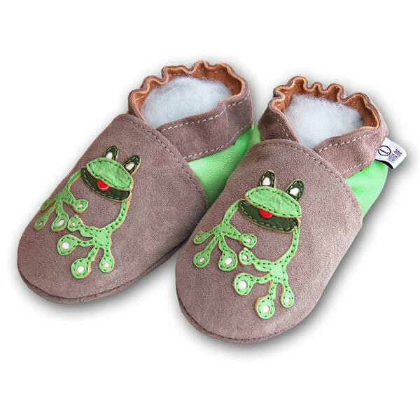 Krabbelschuhe Froschi beige-grün Ledermix Gr 19-20 M 6-12 Monate