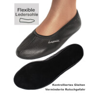 Schläppchen, Gymnastikschuhe, Ballerina mit Ledersohle schwarz