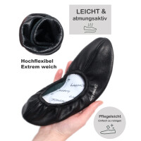 Schläppchen, Gymnastikschuhe, Ballerina mit Ledersohle schwarz