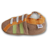 Puschen Sport  beige-grün-orange Wildleder