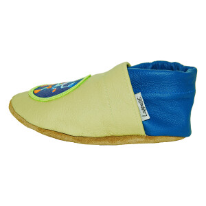 Lederpuschen Roboter grün - blau Gr 24-25 XL+ 18-24 Monate