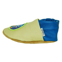 Lederpuschen Roboter grün - blau Gr 24-25 XL+ 18-24 Monate