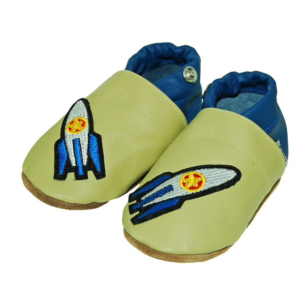 Lederpuschen Rakete grün - blau Gr 20-21 M+  10-16 Monate