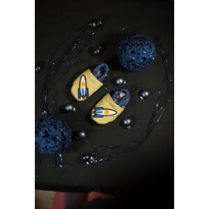 Lederpuschen Rakete grün - blau Gr 20-21 M+  10-16 Monate