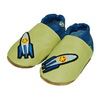 Lederpuschen Rakete grün - blau Gr 20-21 M+  10-16 Monate