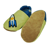 Lederpuschen Rakete grün - blau Gr 20-21 M+  10-16 Monate