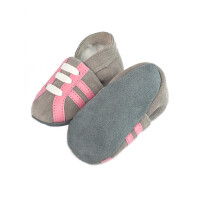 Lederpuschen Sport grau rosa Rauleder Gr 21-22 L 12-18 Monate