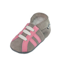 Lederpuschen Sport grau rosa Rauleder Gr 21-22 L 12-18 Monate