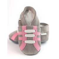 Lederpuschen Sport grau rosa Rauleder Gr 21-22 L 12-18 Monate