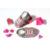 Lederpuschen Sport grau rosa Rauleder Gr 21-22 L 12-18 Monate