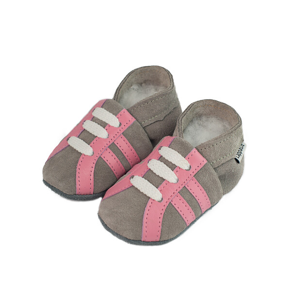 Lederpuschen Sport grau rosa Rauleder Gr 30-31 5XL 5-6 Jahren