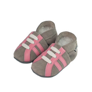 Lederpuschen Sport grau rosa Rauleder Gr 30-31 5XL 5-6...