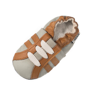Lederpuschen Sport grau braun Gr 19-20 M 6-12 Monate