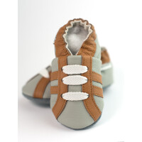 Lederpuschen Sport grau braun Gr 19-20 M 6-12 Monate
